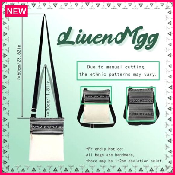 Small Crossbody Bag with Adjustable Strap, Zipper Pockets, Ethnic Pattern - Picture 7 of 8